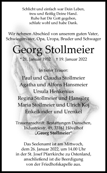 Traueranzeige von Georg Stollmeier von Westfalen-Blatt