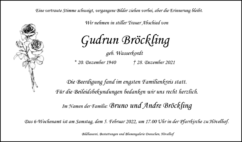  Traueranzeige für Gudrun Bröckling vom 08.01.2022 aus Westfalen-Blatt