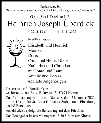 Traueranzeige von Heinrich Joseph Überdick von Westfalen-Blatt