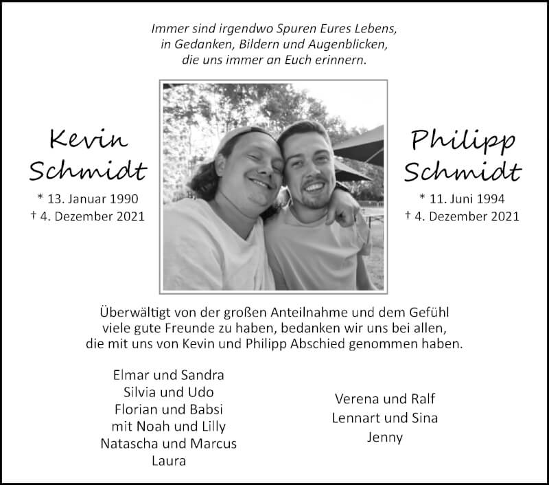  Traueranzeige für Kevin und Philipp Schmidt vom 15.01.2022 aus Westfalen-Blatt