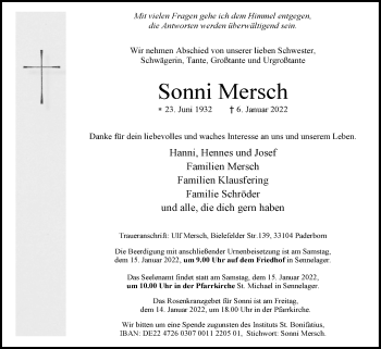Traueranzeige von Sonni Mersch von Westfalen-Blatt