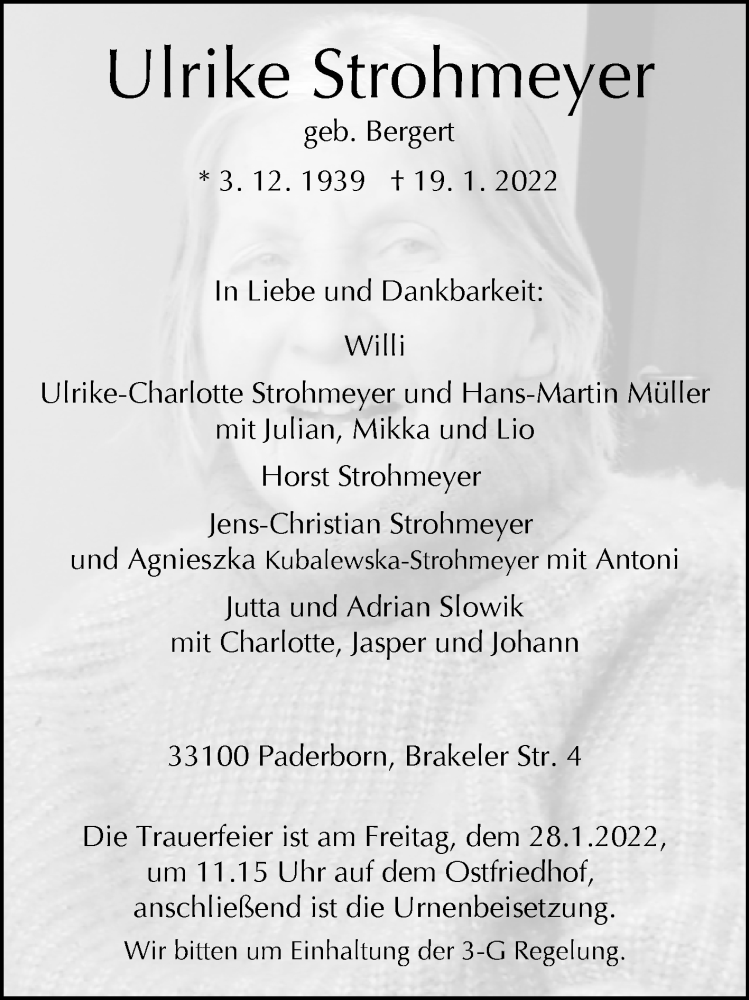  Traueranzeige für Ulrike Strohmeyer vom 22.01.2022 aus Westfalen-Blatt