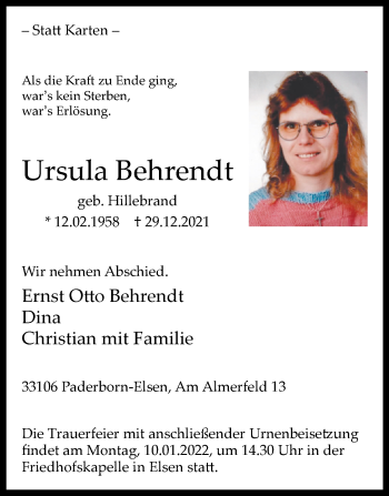 Traueranzeige von Ursula Behrendt von Westfalen-Blatt