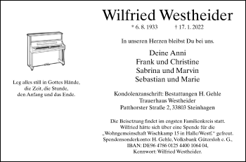 Traueranzeige von Wilfried Westheider von Westfalen-Blatt