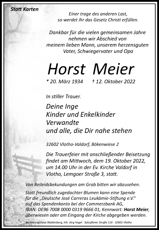 Traueranzeige von Horst Meier von Westfalen-Blatt
