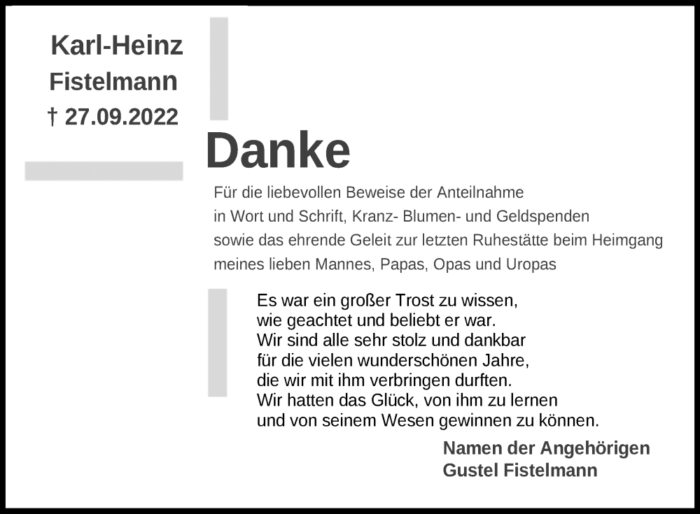  Traueranzeige für Karl-Heinz Fistelmann vom 27.10.2022 aus Westfalen-Blatt