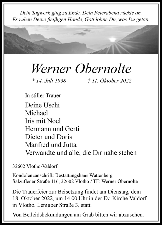 Traueranzeige von Werner Obernolte von Westfalen-Blatt