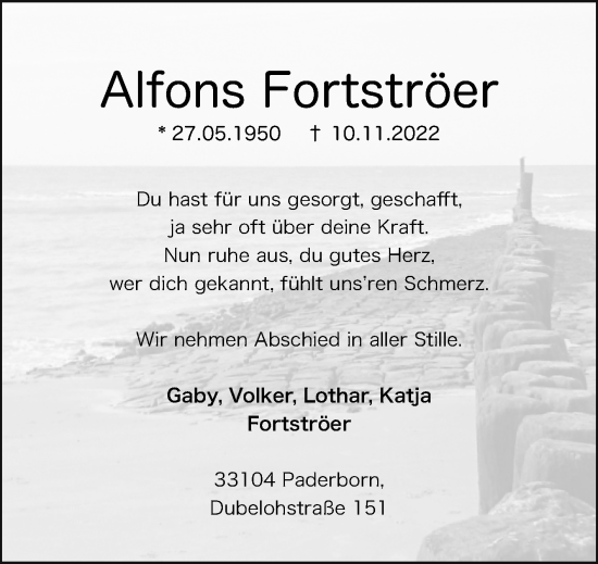 Traueranzeige von Alfons Fortströer von Westfalen-Blatt