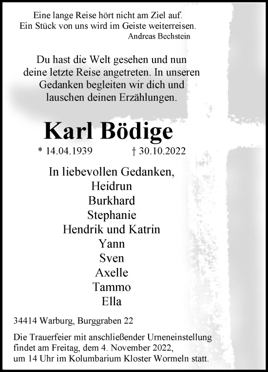 Traueranzeige von Karl Bödige von Westfalen-Blatt
