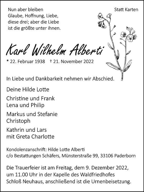 Traueranzeige von Karl Wilhelm Alberti von Westfalen-Blatt