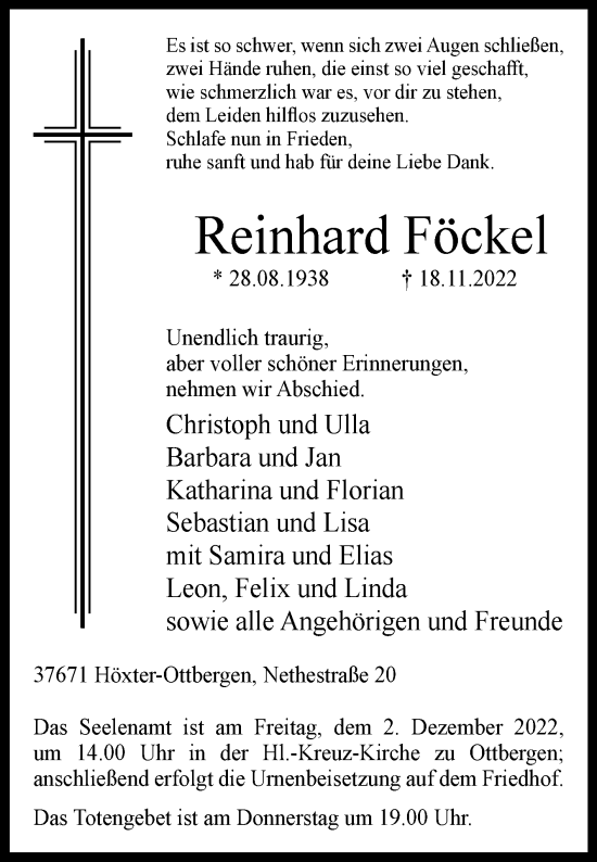 Traueranzeige von Reinhard Föckel von Westfalen-Blatt