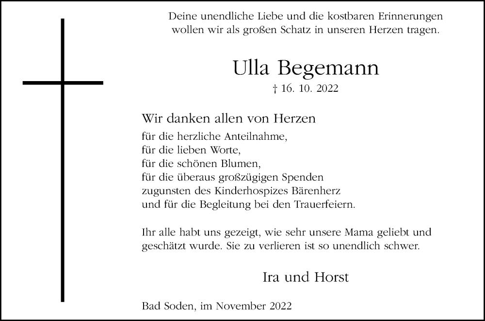  Traueranzeige für Ulla Begemann vom 19.11.2022 aus Westfalen-Blatt