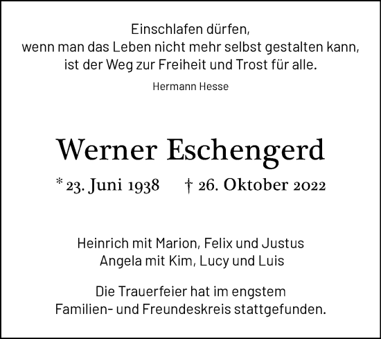 Traueranzeige von Werner Eschengerd von Westfalen-Blatt
