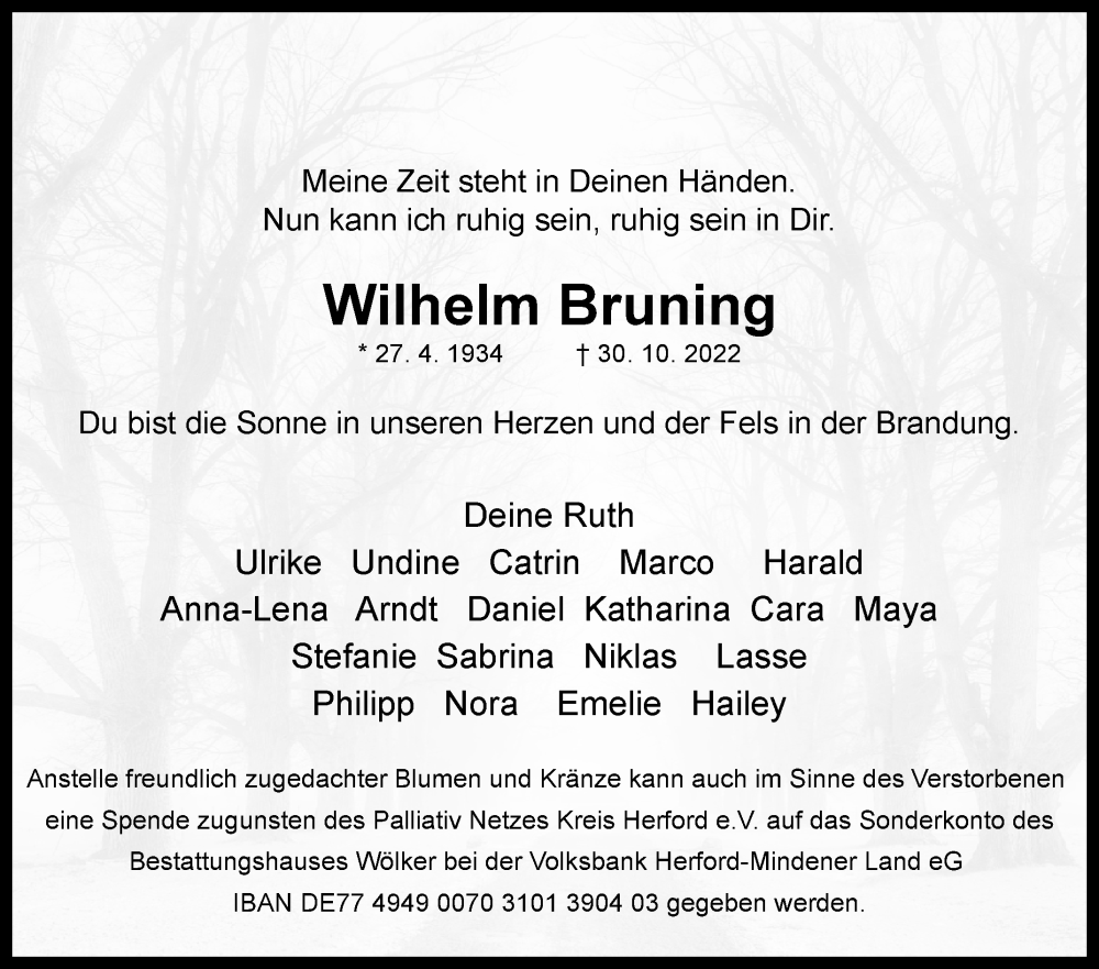  Traueranzeige für Wilhelm Bruning vom 05.11.2022 aus Westfalen-Blatt