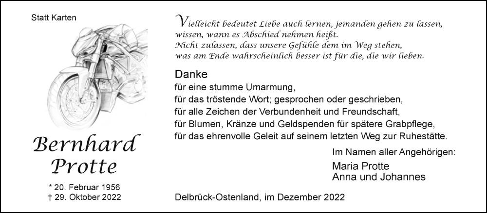  Traueranzeige für Bernhard Protte vom 10.12.2022 aus Westfalen-Blatt