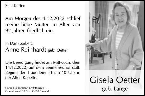 Traueranzeige von Gisela Oetter von Westfalen-Blatt