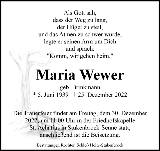 Traueranzeige von Maria Wewer von Westfalen-Blatt