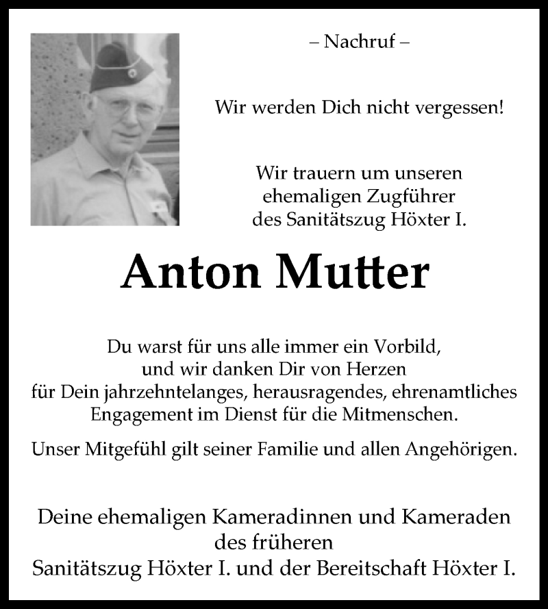  Traueranzeige für Anton Mutter vom 05.02.2022 aus Westfalen-Blatt
