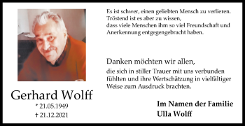 Traueranzeige von Gerhard Wolff von Westfalen-Blatt
