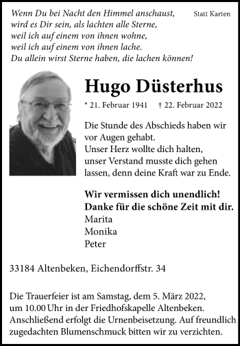 Traueranzeige von Hugo Düsterhus von Westfalen-Blatt