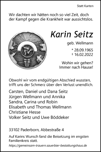 Traueranzeige von Karin Seitz von Westfalen-Blatt