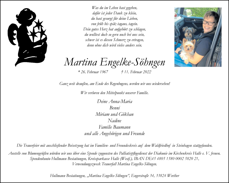  Traueranzeige für Martina Engelke-Söhngen vom 18.02.2022 aus Westfalen-Blatt