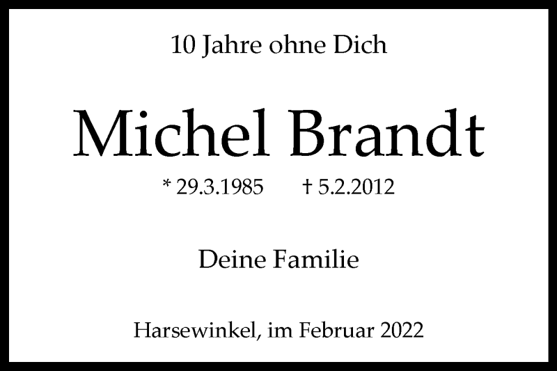  Traueranzeige für Michel Brandt vom 05.02.2022 aus Westfalen-Blatt