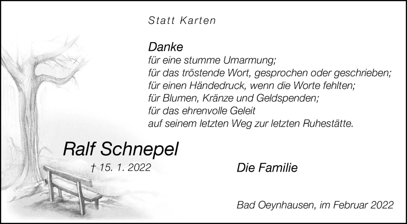 Traueranzeige für Ralf Schnepel vom 26.02.2022 aus Westfalen-Blatt