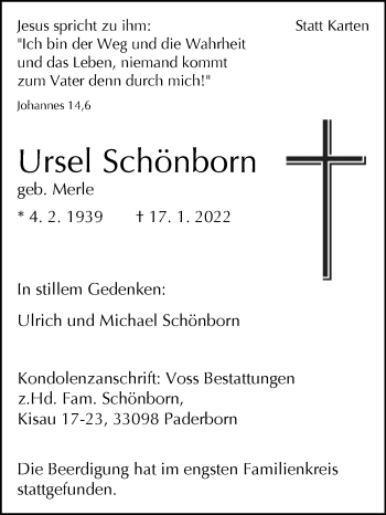 Traueranzeige von Ursel Schönborn von Westfalen-Blatt