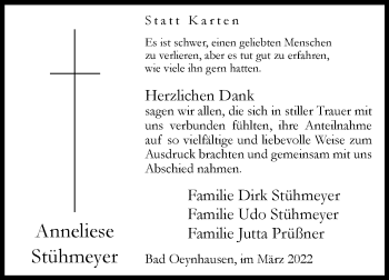 Traueranzeige von Anneliese Stühmeyer von Westfalen-Blatt