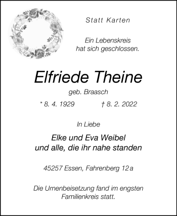 Traueranzeige von Elfriede Theine von Westfalen-Blatt