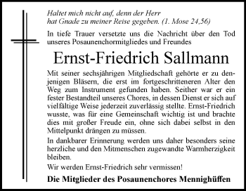 Traueranzeige von Ernst-Friedrich Sallmann von Westfalen-Blatt