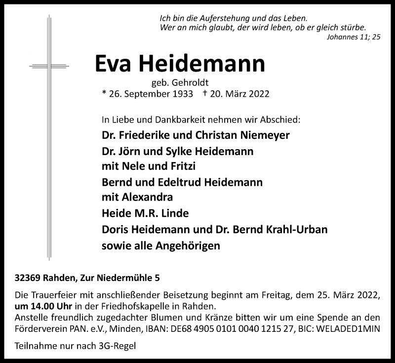  Traueranzeige für Eva Heidemann vom 23.03.2022 aus Westfalen-Blatt