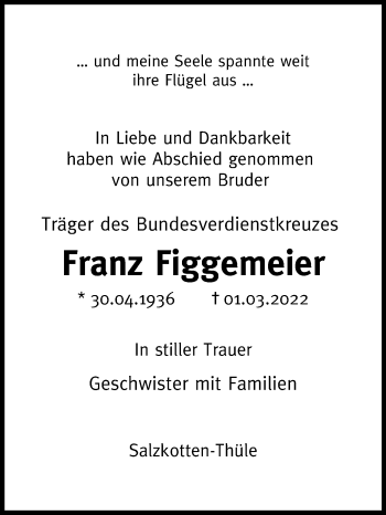 Traueranzeige von Franz Figgemeier von Westfalen-Blatt