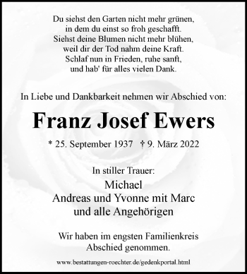 Traueranzeige von Franz Josef Ewers von Westfalen-Blatt