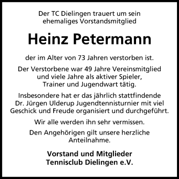 Traueranzeige von Heinz Petermann von Westfalen-Blatt