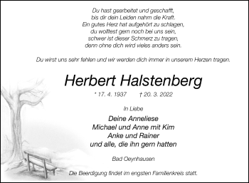 Traueranzeige von Herbert Halstenberg von Westfalen-Blatt