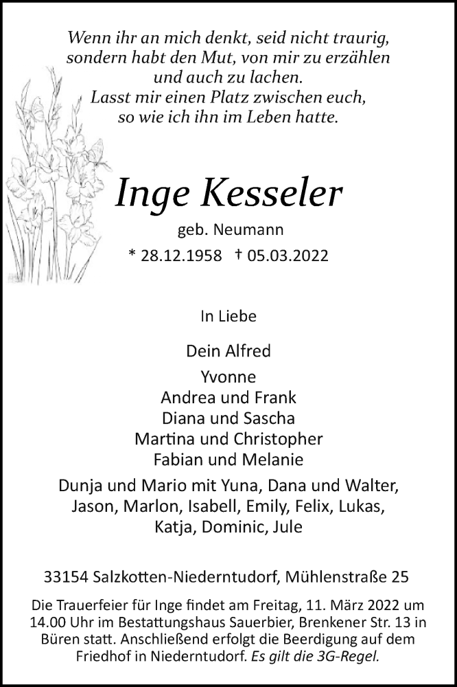  Traueranzeige für Inge Kesseler vom 09.03.2022 aus Westfalen-Blatt