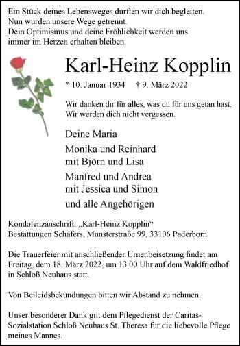 Traueranzeige von Karl-Heinz Kopplin von Westfalen-Blatt