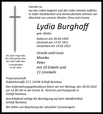 Traueranzeige von Lydia Burghoff von Westfalen-Blatt