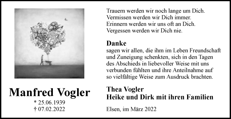  Traueranzeige für Manfred Vogler vom 12.03.2022 aus Westfalen-Blatt