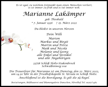 Traueranzeige von Marianne Lakämper von Westfalen-Blatt