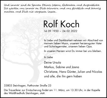 Traueranzeige von Rolf Koch von Westfalen-Blatt