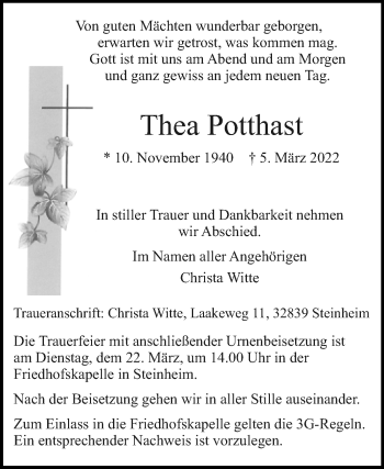 Traueranzeige von Thea Potthast von Westfalen-Blatt