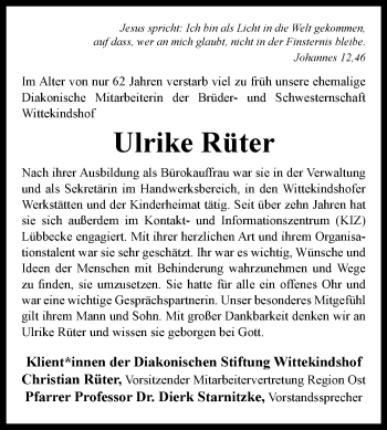 Traueranzeige von Ulrike Rüter von Westfalen-Blatt