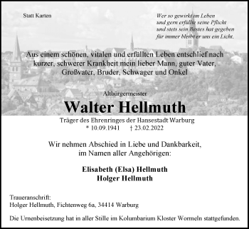 Traueranzeige von Walter Hellmuth von Westfalen-Blatt