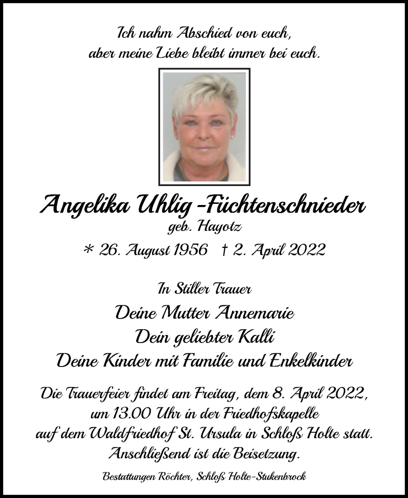  Traueranzeige für Angelika Uhlig-Füchtenschneider vom 06.04.2022 aus Westfalen-Blatt
