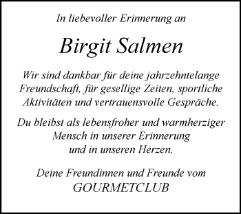 Traueranzeige von Birgit Salmen von Westfalen-Blatt