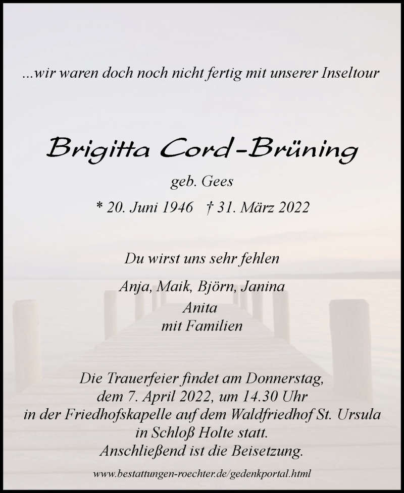  Traueranzeige für Brigitta Cord-Brüning vom 04.04.2022 aus Westfalen-Blatt