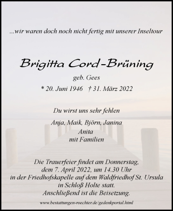 Traueranzeige von Brigitta Cord-Brüning von Westfalen-Blatt